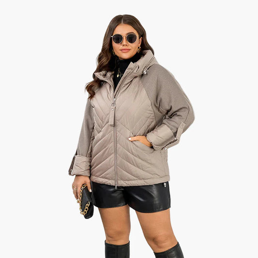 Dames oversized gewatteerde jas met capuchon – Modieuze herfst-winter look, plus size, stad & vrije tijd