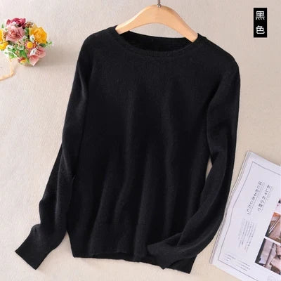 Pullover basic da donna a girocollo, a maniche lunghe, in maglia