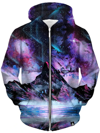 Hoodie mit Reißverschluss & farbigem Baum-Print, bunt
