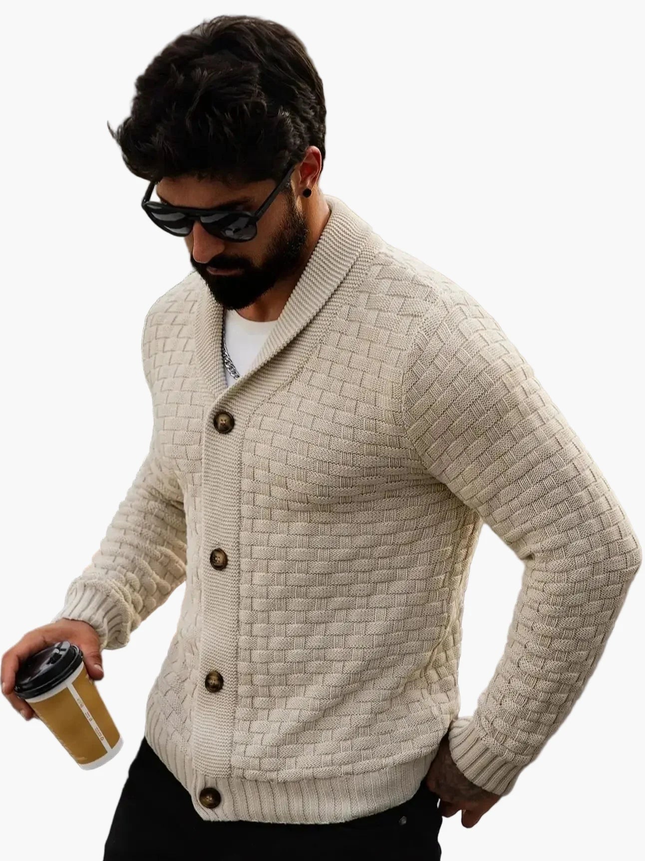 Męski kardigan dzianinowy w nowoczesnym stylu casual – otwarty sweter na co dzień dla mężczyzn ceniących styl