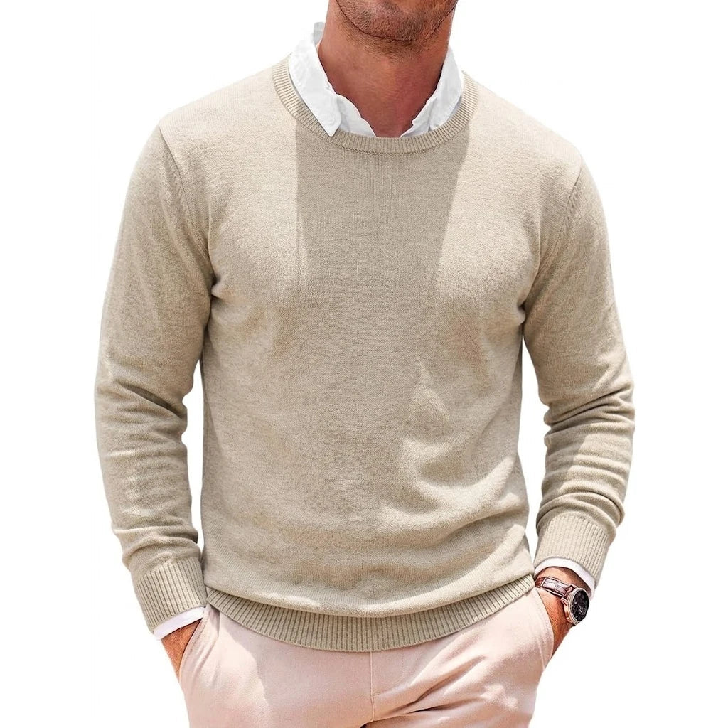 Herren Rundhals Pullover Langarm Feinstrick Basic Sweater