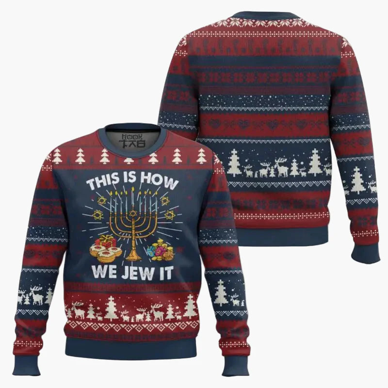 Unisex Weihnachtspullover Ugly Sweater – Lustiger Hanukkah Pullover "Not Today Santa" für Feiertage und Partys