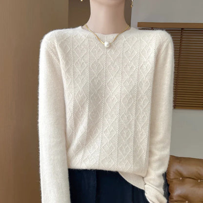 Damen Strickpullover Rundhals mit Rautenmuster Langarm