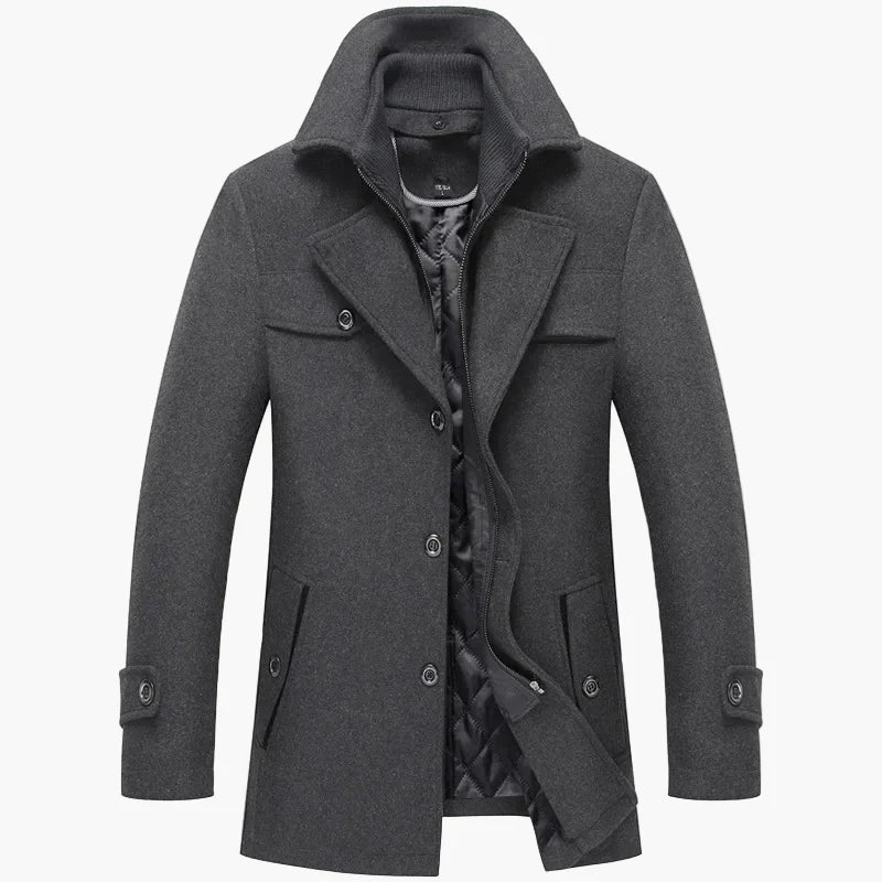 Herre vinterkåpe klassisk business-look med ståkrage – Elegant utendørskåpe for hverdag og kontor