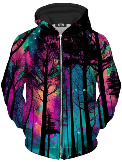 Hoodie mit Reißverschluss & farbigem Baum-Print, bunt