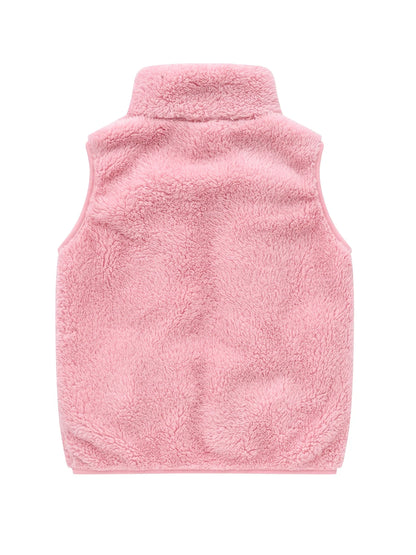 Gilet unisex in pile effetto teddy per bambini con collo rialzato e cerniera