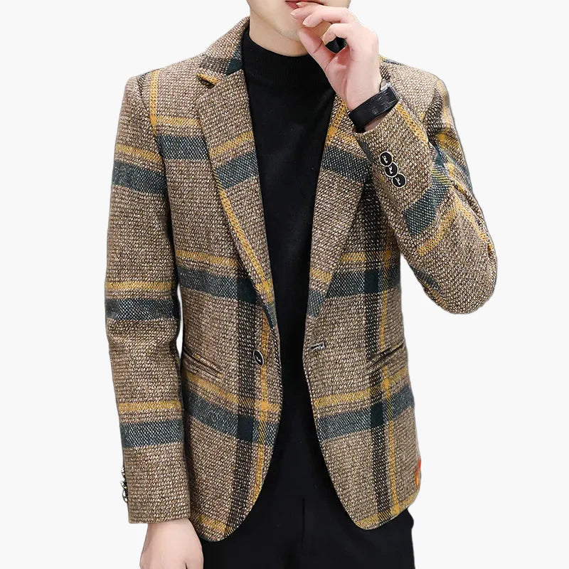 Blazer a quadri da uomo in stile business moderno – Elegante monopetto per ufficio e quotidiano