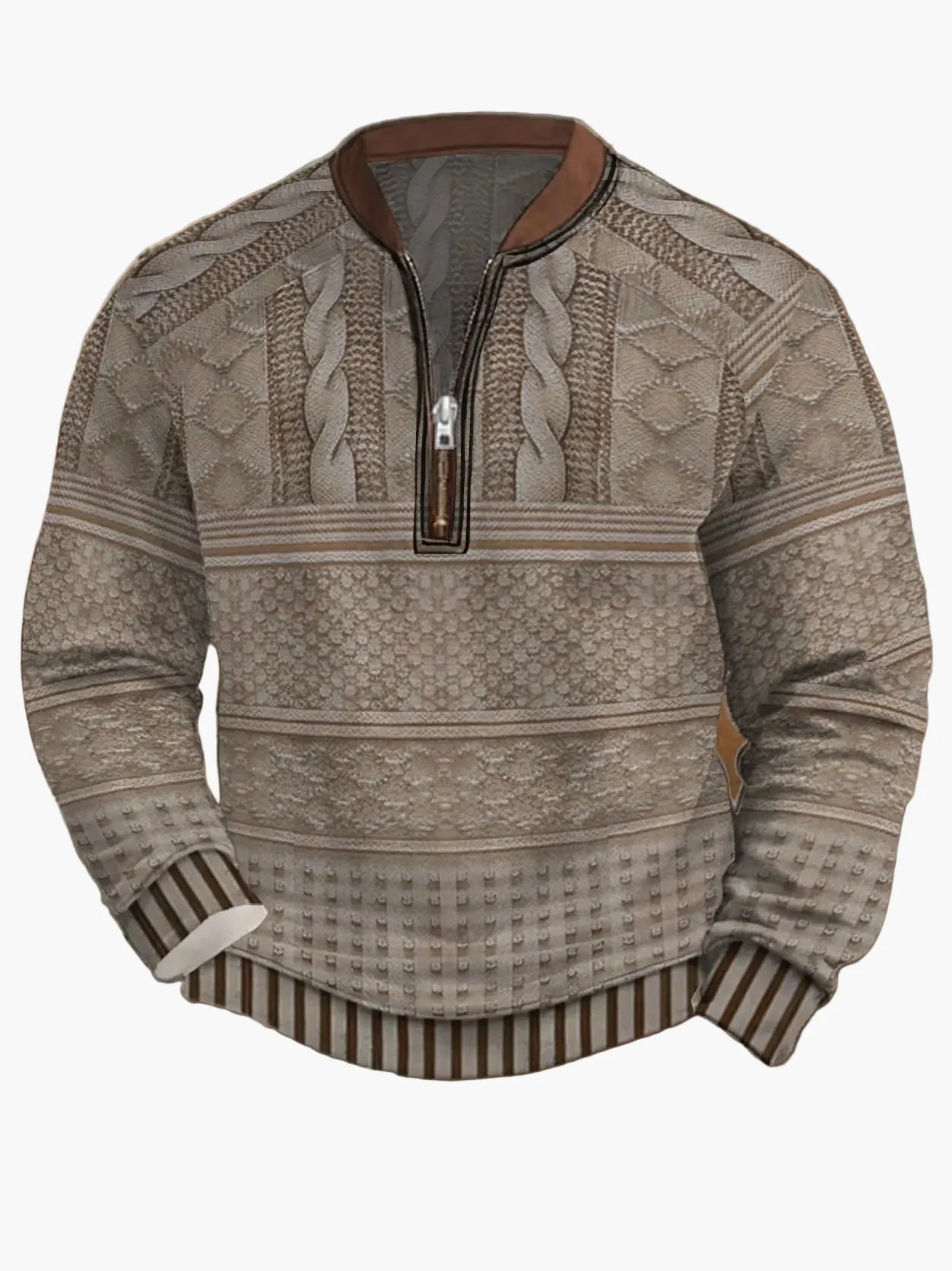 Pull homme style vintage avec demi-fermeture éclair – Pull décontracté élégant pour quotidien et extérieur