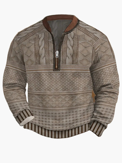Pull homme style vintage avec demi-fermeture éclair – Pull décontracté élégant pour quotidien et extérieur