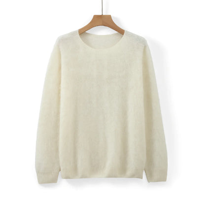 Damen Flauschiger Pullover Rundhalsausschnitt Langarm