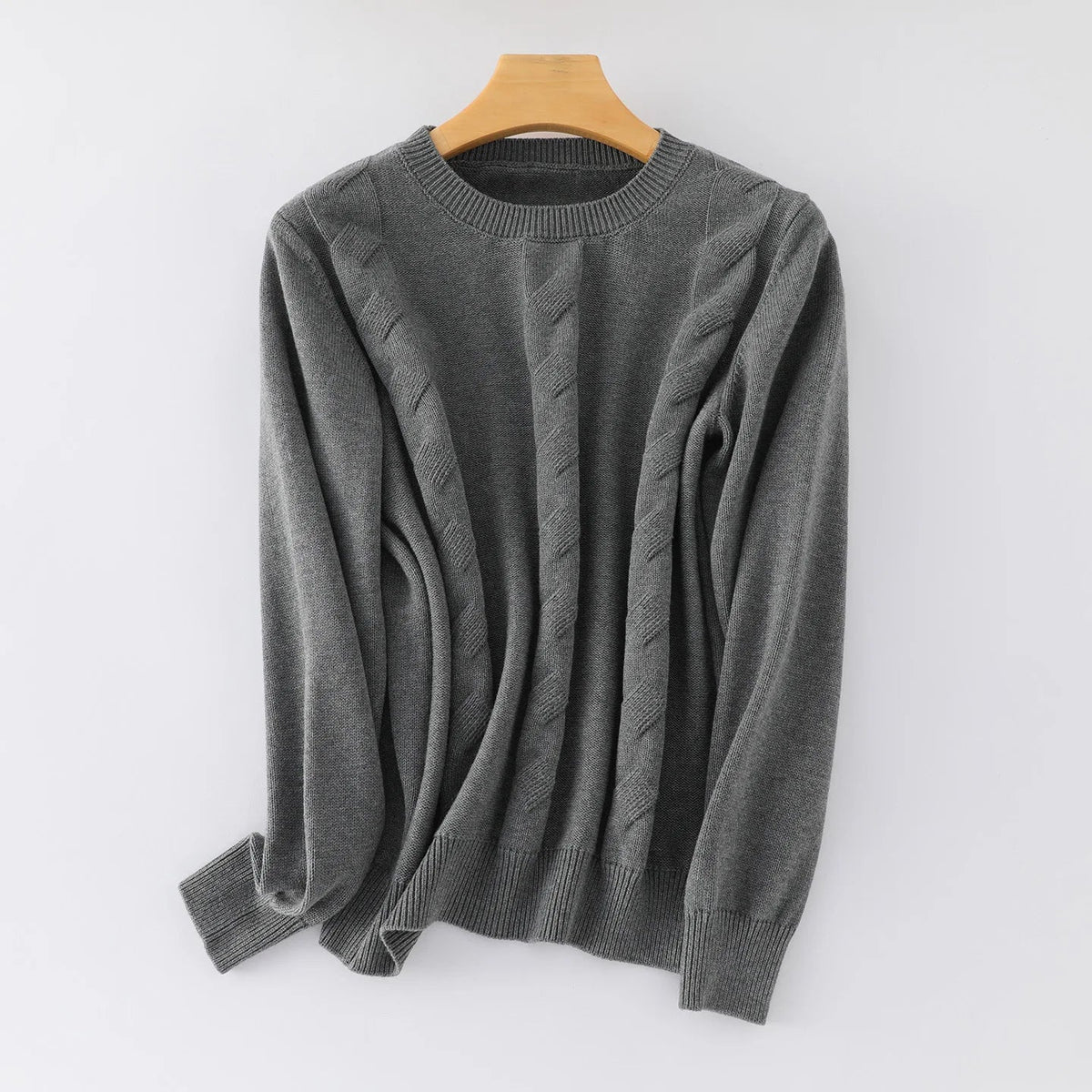 Damen Strickpullover Rundhals Zopfmuster Langarm