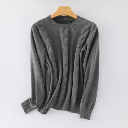 Damen Strickpullover Rundhals Zopfmuster Langarm