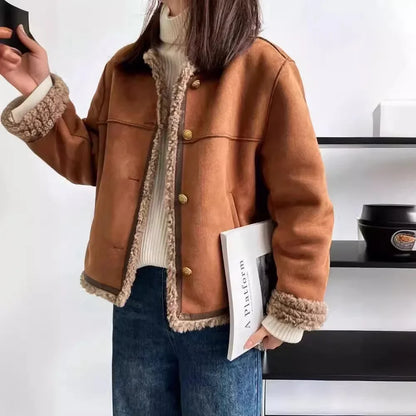 Veste d'hiver vintage décontractée pour femme avec doublure en teddy – Style décontracté pour le quotidien et l'extérieur