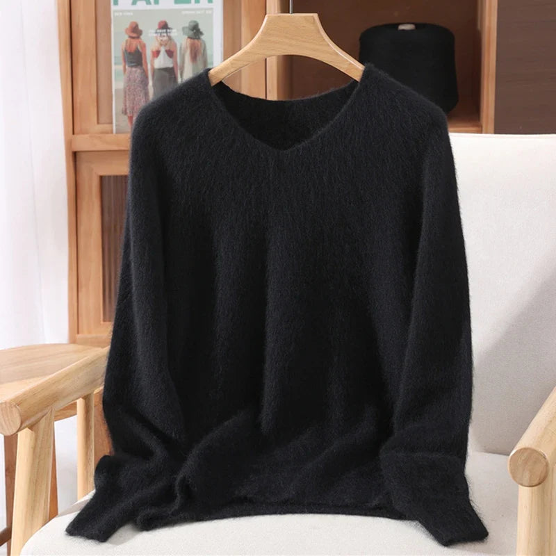 Jersey de cuello en V para mujer, suave, texturizado y de color liso