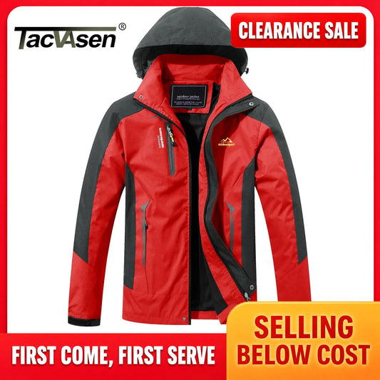 Outdoor Herren Jacke Wasserdicht Atmungsaktiv mit Kapuze Rot Grau
