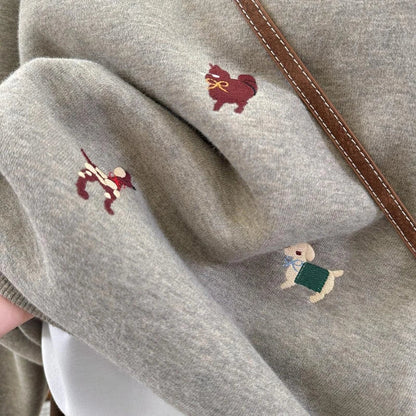 Sweat-shirt unisexe à col rond avec broderie de motifs de chiens