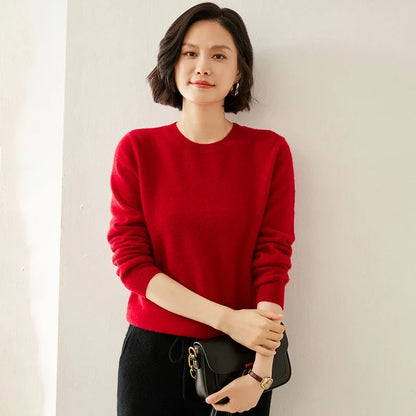 Damen Pullover Rundhals Langarm Strickpullover Weicher Stoff