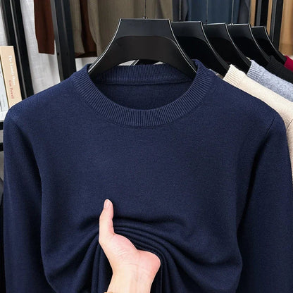 Pullover da uomo in maglia, girocollo, a maniche lunghe, basic e tinta unita