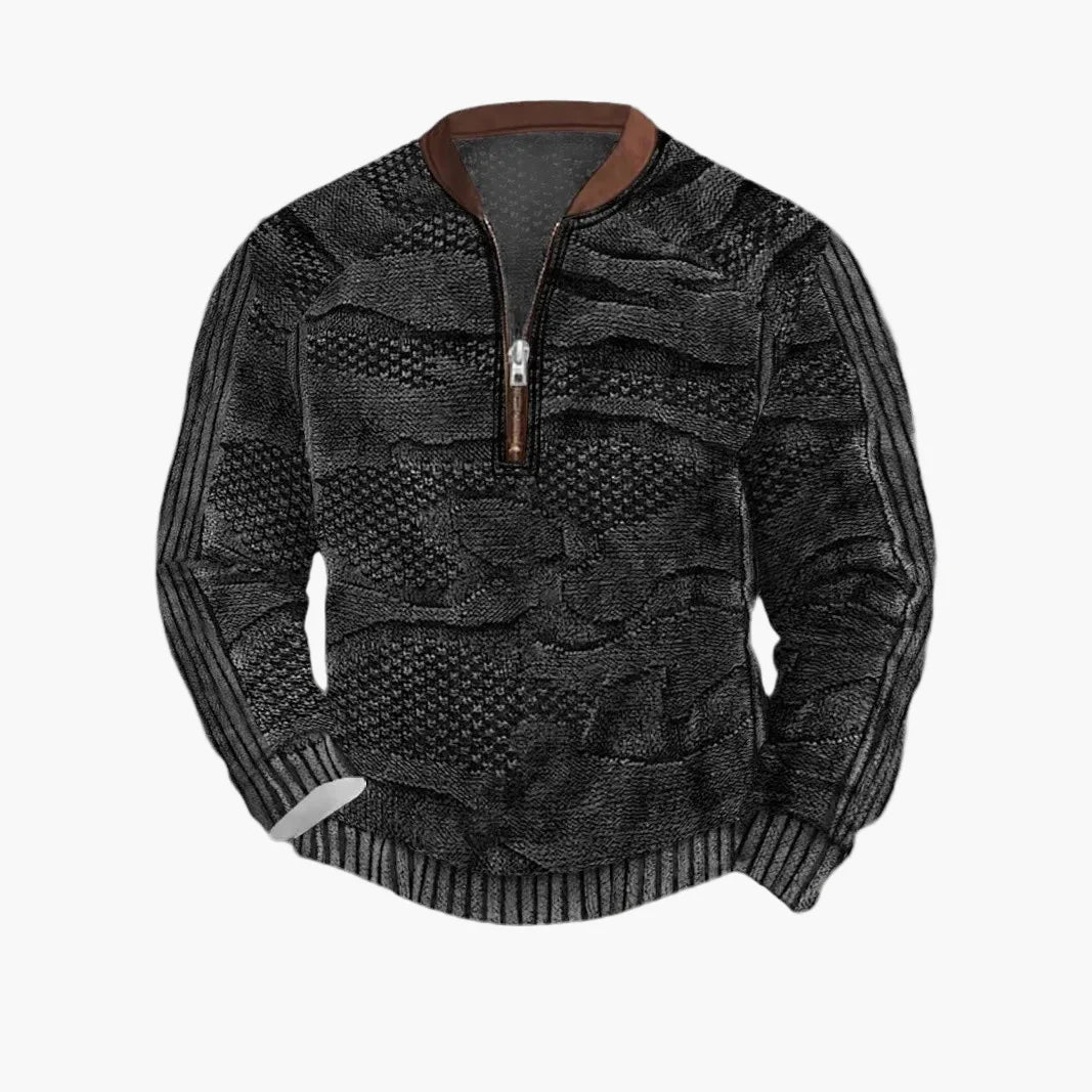 Pull homme style vintage avec demi-fermeture éclair – Pull décontracté élégant pour quotidien et extérieur