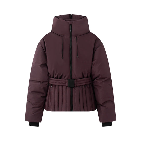Damen Steppjacke mit Gürtel & hohem Kragen Kurz geschnitten