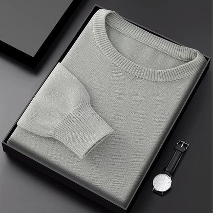 Pullover da uomo con scollo rotondo, in maglia, tinta unita, a maniche lunghe