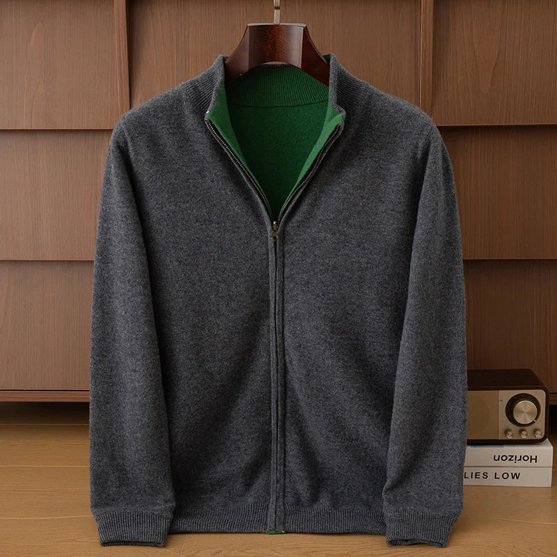 Unisex Strickjacke Reißverschluss Stehkragen Melierter Pullover Weiches Material
