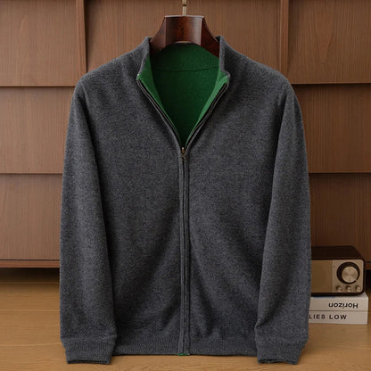 Unisex Strickjacke Reißverschluss Stehkragen Melierter Pullover Weiches Material