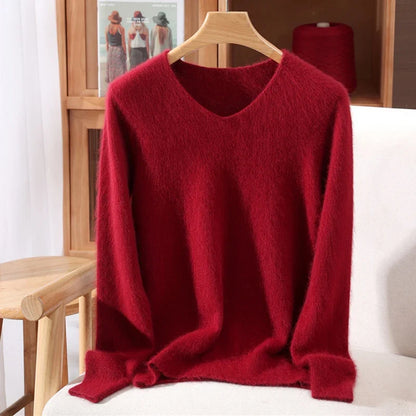 Jersey de cuello en V para mujer, suave, texturizado y de color liso