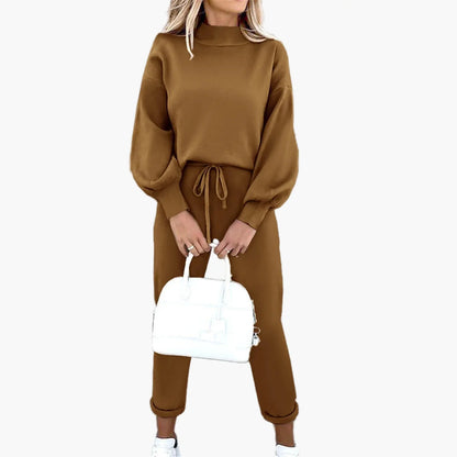 Set due pezzi casual da donna – Outfit alla moda lounge e streetwear con pantaloni larghi e maniche lunghe