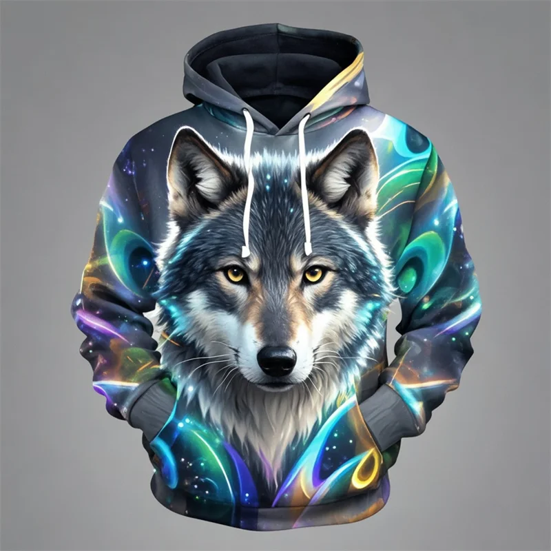 Felpa con cappuccio con stampa di testa di leone, design con motivo animale unisex