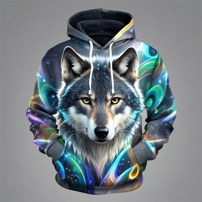 Felpa con cappuccio con stampa di testa di leone, design con motivo animale unisex