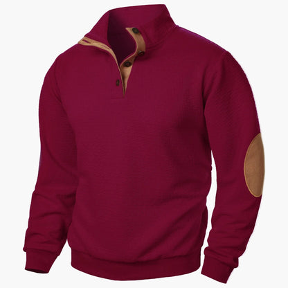 Herren Pullover im Retro-Stil mit Stehkragen und Ellenbogenpatches – Eleganter Freizeit-Sweater für Alltag und Büro