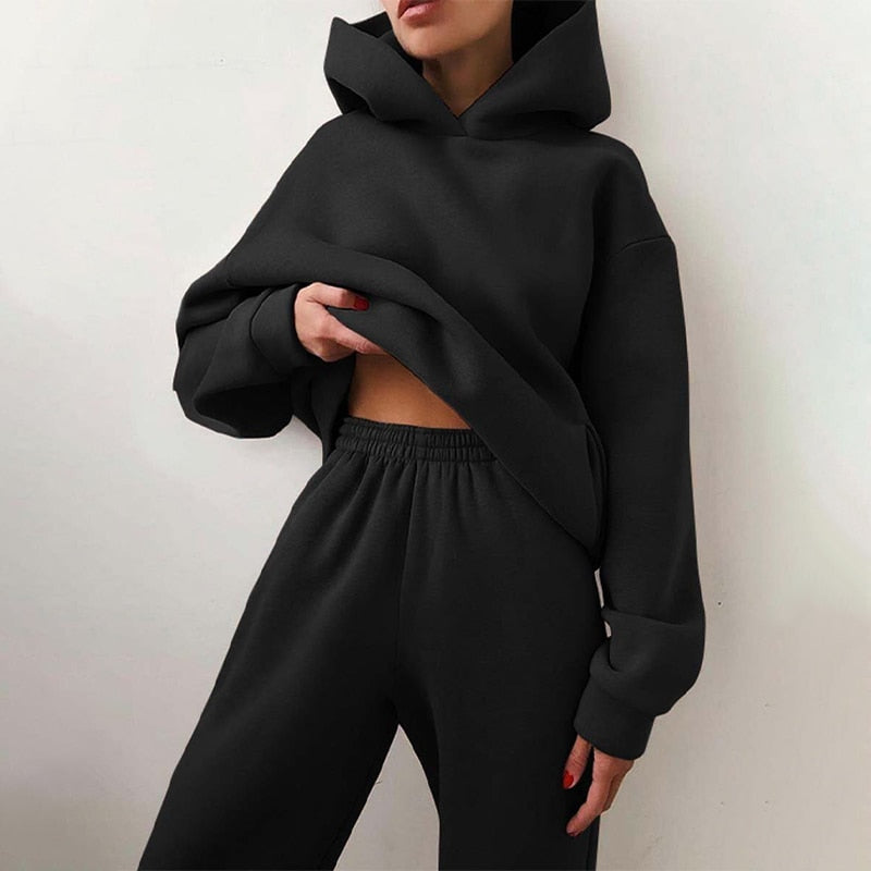 Dam Oversize Joggingset – Avslappnad Hoodie och Joggingbyxa för Fritid & Hemma