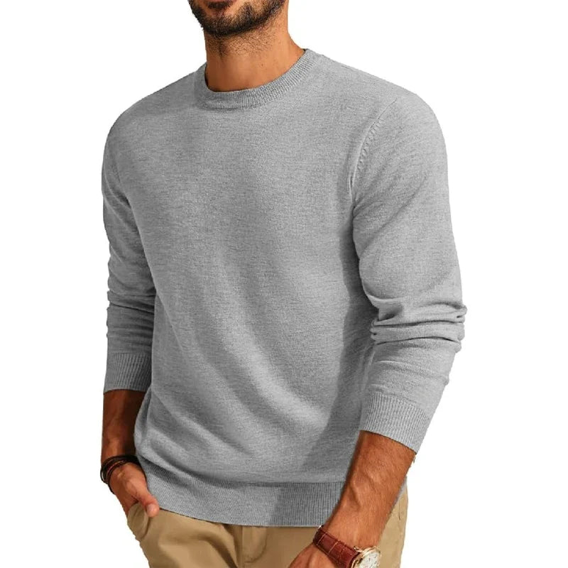 Herren Rundhals-Pullover in Weinrot – Einfarbiger Langarm-Strickpullover