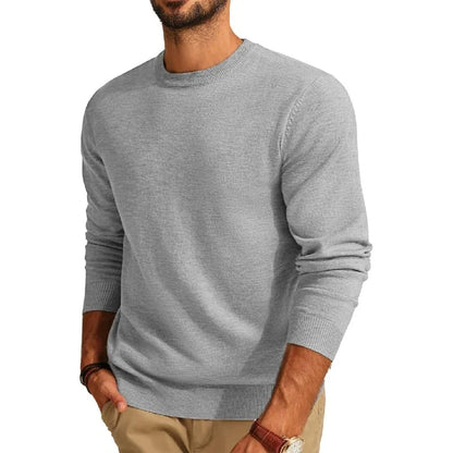 Herren Rundhals-Pullover in Weinrot – Einfarbiger Langarm-Strickpullover