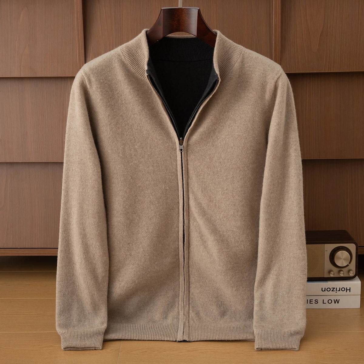 Unisex Strickjacke Reißverschluss Stehkragen Melierter Pullover Weiches Material