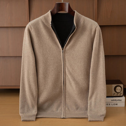 Unisex Strickjacke Reißverschluss Stehkragen Melierter Pullover Weiches Material