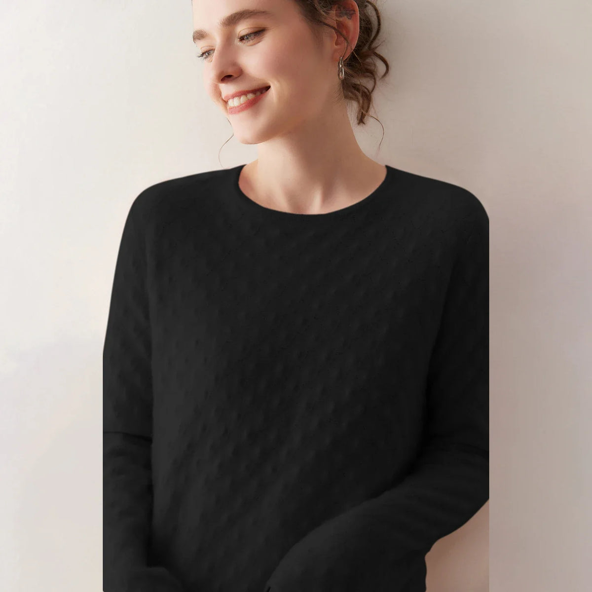 Damen Langarm Pullover mit Rundhalsausschnitt und Strukturmuster
