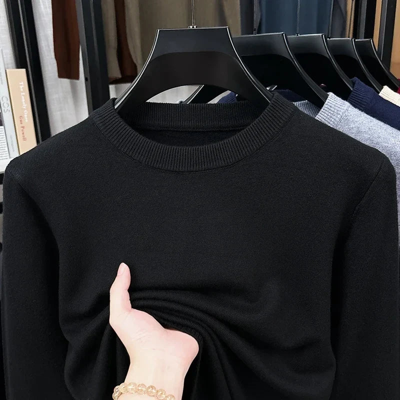 Pullover da uomo in maglia, girocollo, a maniche lunghe, basic e tinta unita