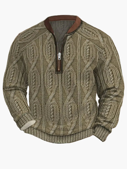 Pull homme style vintage avec demi-fermeture éclair – Pull décontracté élégant pour quotidien et extérieur
