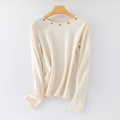 Damen Langarmshirt Rundhals mit Zierknöpfen