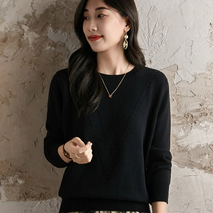 Damen Strickpullover Rundhals mit V-Muster Langarm