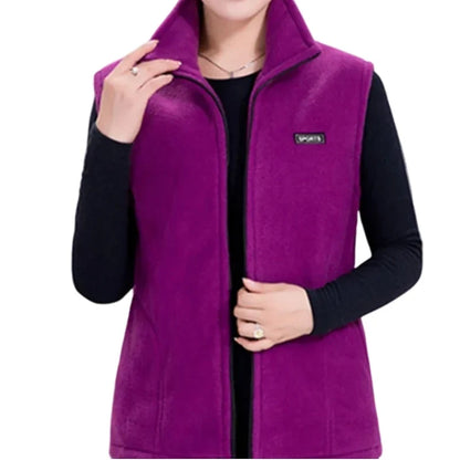 Damen Fleece Weste mit Stehkragen Reißverschluss Violett