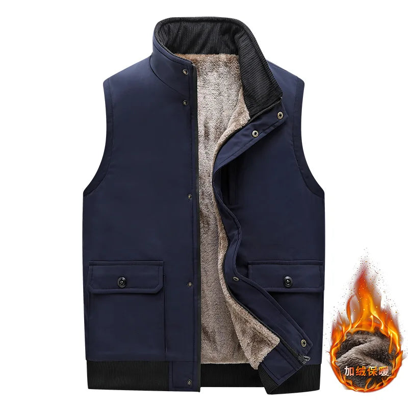 Gilet da uomo con fodera in teddy, collo alto, invernale, caldo e casual