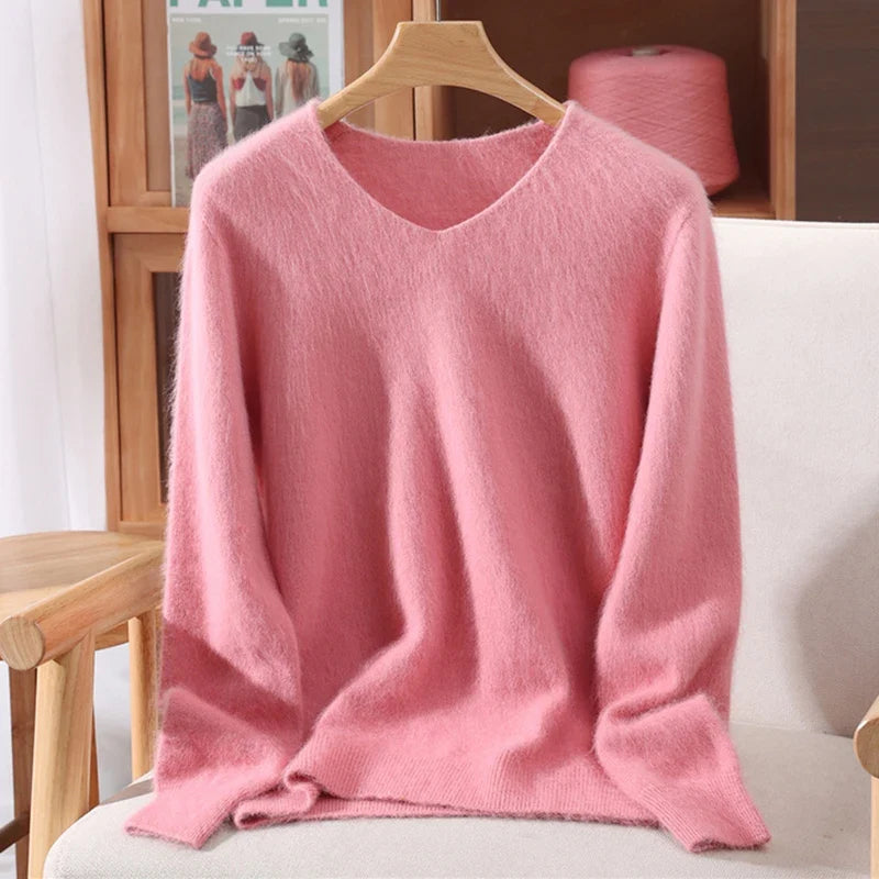 Jersey de cuello en V para mujer, suave, texturizado y de color liso