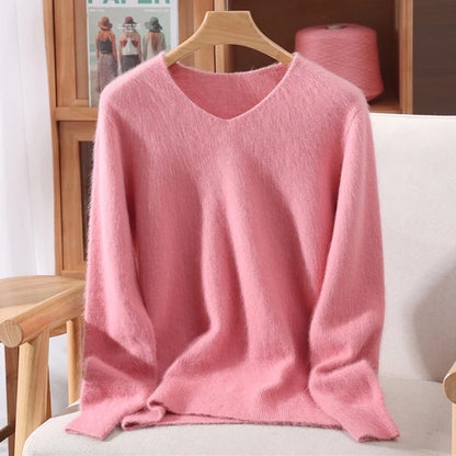 Jersey de cuello en V para mujer, suave, texturizado y de color liso