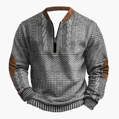 Herre striktrøje med halv lynlås – Moderigtig fritidstrøje i patchwork-look