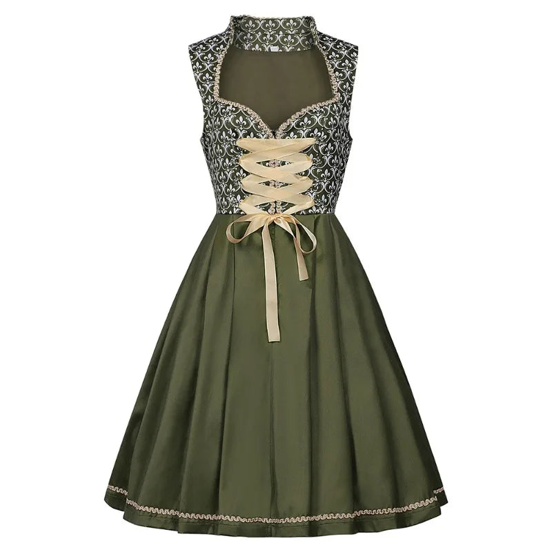Damesdirndl in groen met kant en gouden schort