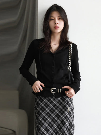 Cardigan en maille pour femme à manches longues, avec col et patte de boutonnage