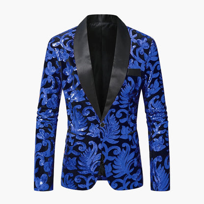 Herre Luksus Smoking Blazer med glimmer og moderne blomsterprint – Perfekt til fest og festlige lejligheder